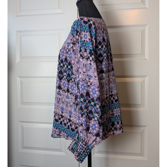 Jennifer Lopez Size M Blouse Geometric Slit Sleeves Jeweled Boho Chic Flowy - Picture 8 of 9